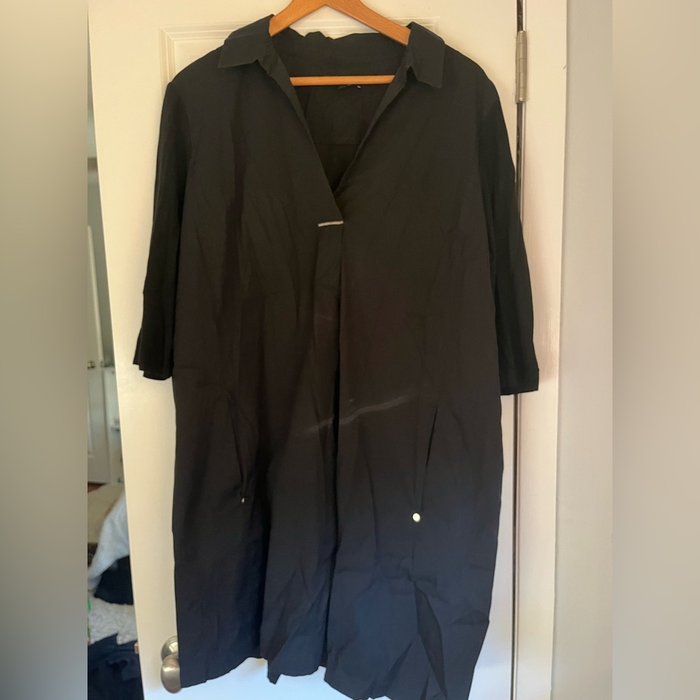 Lafayette 148 New York Classic Black Dress with Cotton Sleeves